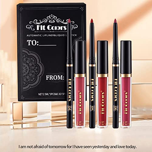 Holzsammlung 6Pcs Matte Liquid Lipstick and Lip Liner Set, Non-Stick Cup Not Fade Waterproof Nude lipstick Makeup Kits Velvety Nude Lipliner Lip Gloss Make Up Gift Set (A) - Image 6