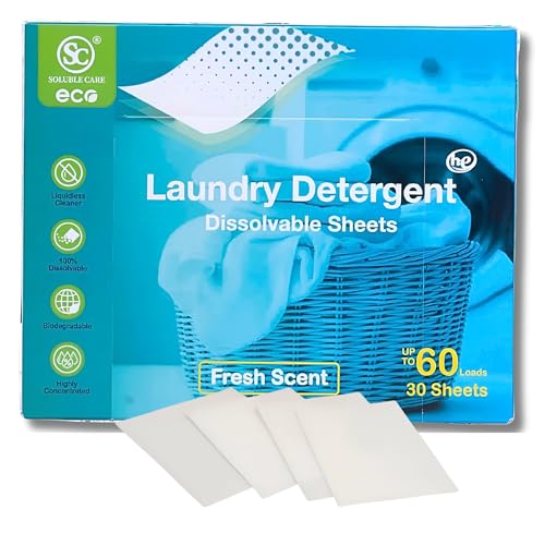 Eco-Friendly Laundry Detergent Sheets 30 Sheets (Up to 60 Washes) – Customizable for Smaller Loads, Convenient, and Optimal Cleaning for a Greener Laundry Routine