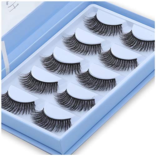 HICOCU False Lashes Faux 5Pairs Lashes Wispies Eyelashes 100% Handmade Reusable Wispies Fake Eyelashes