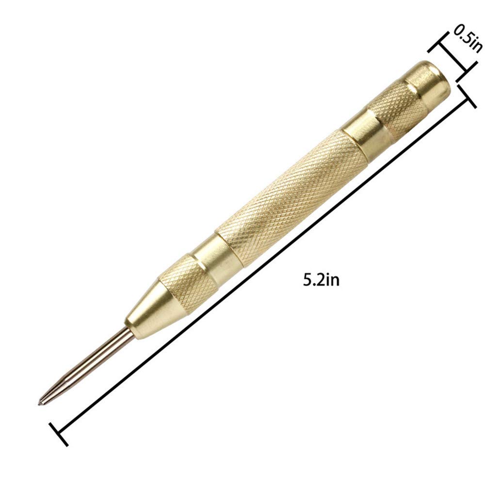 4 Pack Automatic Center Punch, Pamiso 5.1 Inch Spring Loaded Drill Punch Tool,Brass Window Spring Punch Tool, Fixed Point & Car Window Glasses Break