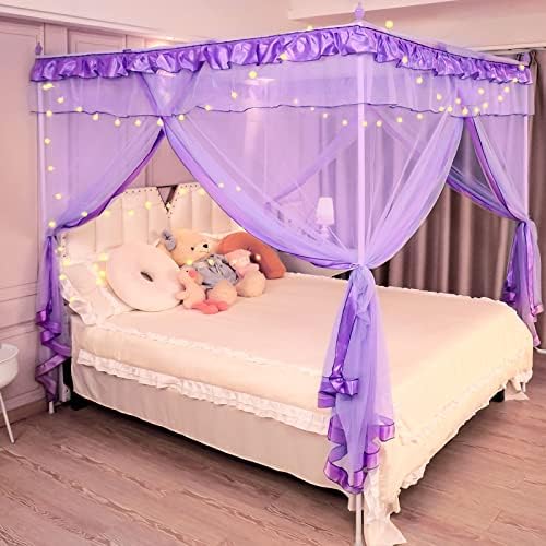 Hptmus Canopy Bed Curtains - Bed Canopy for Girls Bed Curtains Princess Bed Canopy Bed Canopy Curtains Canopy for Bed Drapes Birthday Present Adults Girls Room Decor(Twin, Purple)