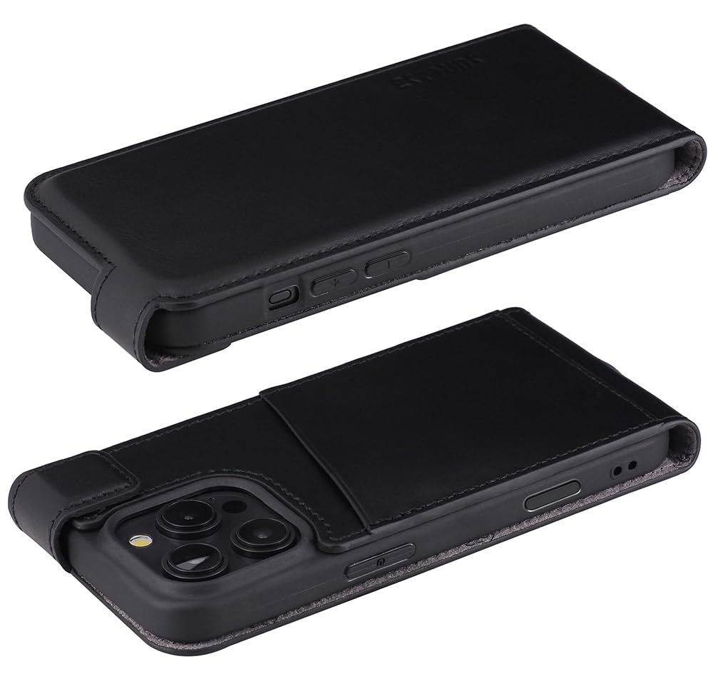 Suncase Original Flip-Style (Ultra-Slim) kompatibel mit iPhone 16 Pro (6,3 Zoll) Hülle Ledertasche Tasche Schutzhülle Case Cover Hülle in schwarz