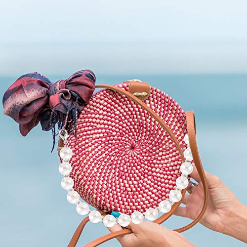Amosfun Crossbody Bag Strap Pearl Bags Chain Pearl Purse Straps Pearl Handbag Chains with Metal Buckle Purse Making Bag Accessories for Outdoor White Silver 30cm Pearl Handbag Chain - Image 2