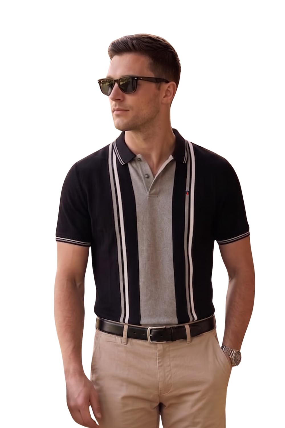 louis philippe Men's Slim Fit Engineered Stripe and Yarn Dyed Pique Polo Tshirt-picture-41