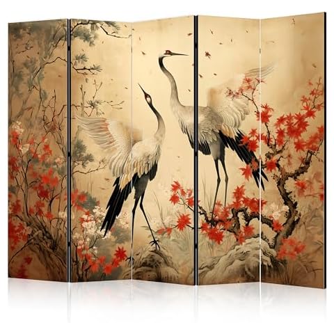 murando Double-Sided Folding Screen with Birds and Flowers Cover