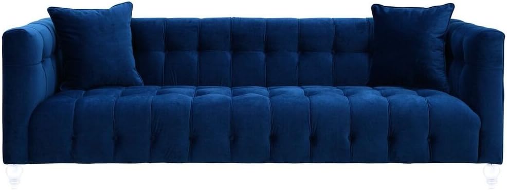 TOV Furniture The Bea Collection Modern Style Velvet Upholstered Living Room Sofa with Lucite Legs, Navy