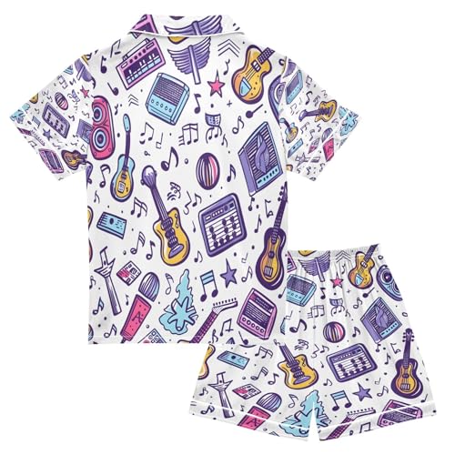 senya Pajama Sets Silky Button Down Nightwear Sleepwear Size 5-14 Years Music Guitar Tape2
