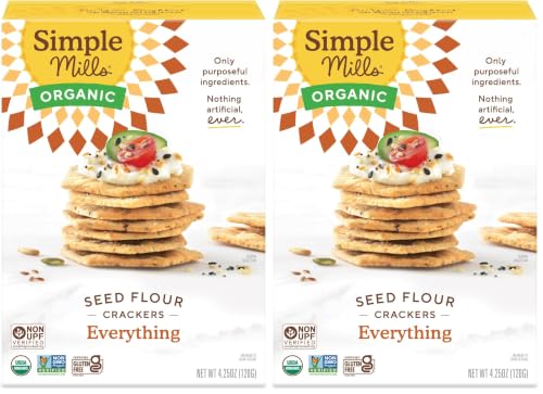 Image of Simple Mills Organic Seed Crackers, Everything, Gluten Free, Flax Seed, Sunflower Seeds, Corn Free, Low-Calorie Snacks, Plant Based, Nutrient Dense, 4.25oz,(Pack of 2)