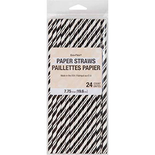 Pitillos de papel flexibles a rayas negro/blanco 24 pzas miniatura 3