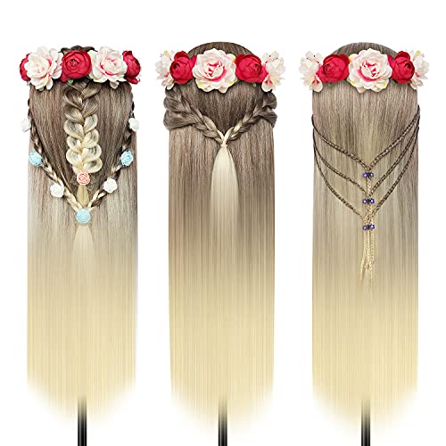 Styling Head 28 inch Training Head 100% Synthetic Fibres Hairdressing Head Hairdresser Training Heads with Free Clamp and DIY Braiding Set (Golden) - Image 3