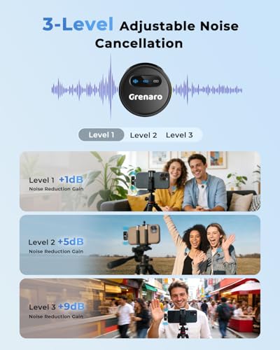 Image of GRENARO Wireless Mic for YouTube, 3-Level Noise Reduction Wireless Microphone, Magnetic Mini Mic Wireless with 40H Charging Case for Recording and Live Stream, Support Android & iOS
