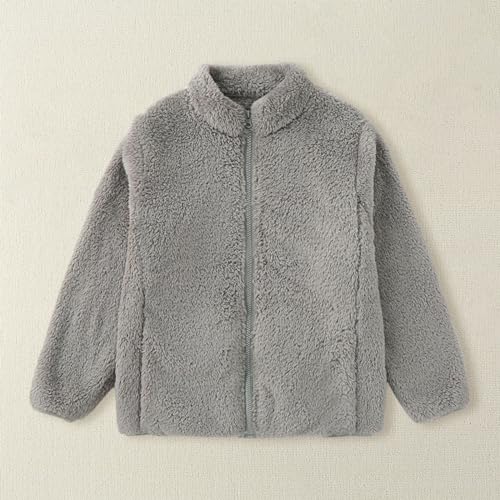 Fleece Zipper Jacket for Kids Girls Solid Color Standing Collar Windproof Brushed Coat Toddler Girls Comfy Soft Outwear3