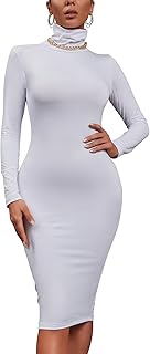 SASIMIC Women's Turtleneck Long Sleeve Bodycon Sexy Midi Tight Club Party Pencil Dress