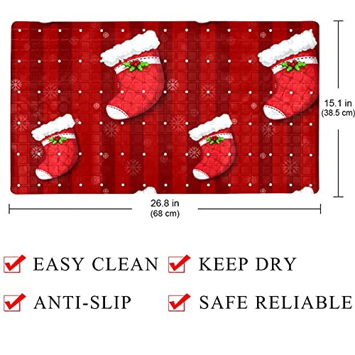Tapis de baignoire lavable en machine antidérapant avec évacuation d'eau rouge - 5