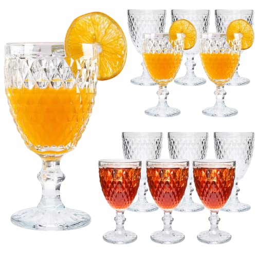 Vintage Wine Glasses,10 Ounce Red Wine Glasses Set of 12,Clear Stemmed Glassware Embossed Water Goblets for Wedding,Party,Restaurant