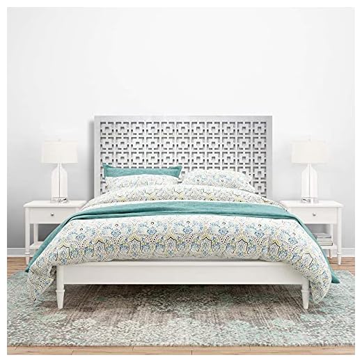 Cabecero de Cama en Madera Calada. Fabricado artesanalmente en España. Decorado a Mano- Modelo CC501. Para cama de 150 cm. (BLANCO ENVEJECIDO, 160x80cm)