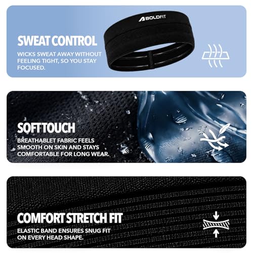 Image of Boldfit Head Band for Men & Women Unisex Gym Hair Band Sweat-Wicking Wide Headband for Workout, Running, Sports & Outdoor Fitness Stretchable, Skin-Friendly, Free Size Hair Accessories