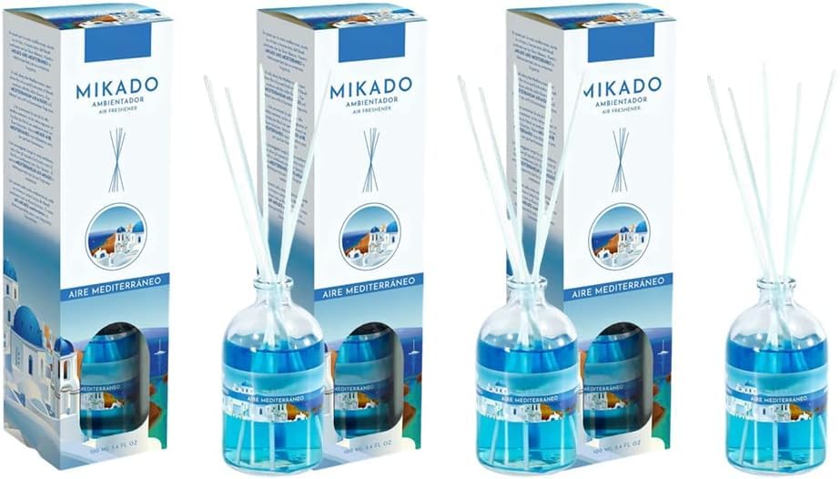 PCMOVILES Mikado Ambientador AIRE MEDITERRANEO 100 ml – Pack de 3 Unidades – Aroma Fresco y Natural – Difusor de Varillas para Casa, Oficina y Armario