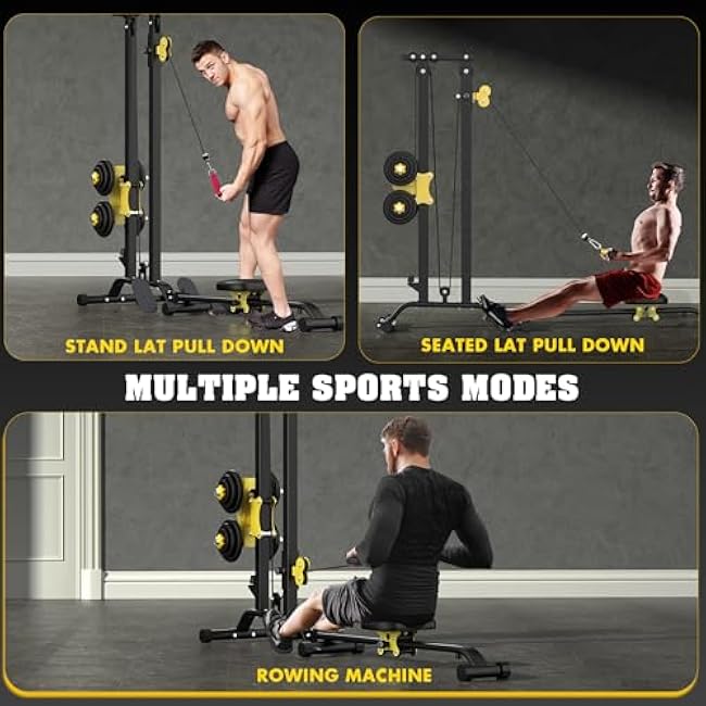 Multi-Functional Cable Station LAT Pull Down Machine Low Row Cable & Rowing Machine Workout Combo for Home Gym