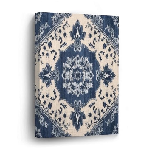 Classical Navy Blue Damask Pattern Canvas Print Pictures Artwork Decoration