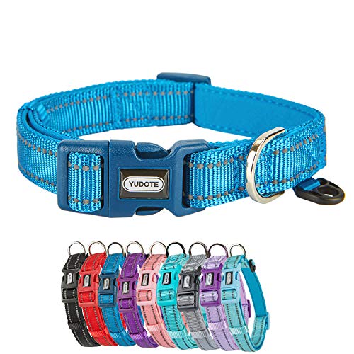 Petiry Collar de perro de nailon reflectante con acolchado de neopreno transpirable, ajustable para cachorro, tamano mediano y g
