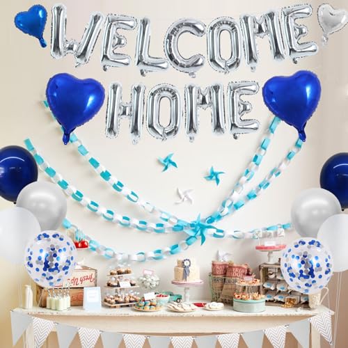 Image of TONIFUL 16 Inch Silver Welcome Home Foil Letter Balloons Banner Decor Kit