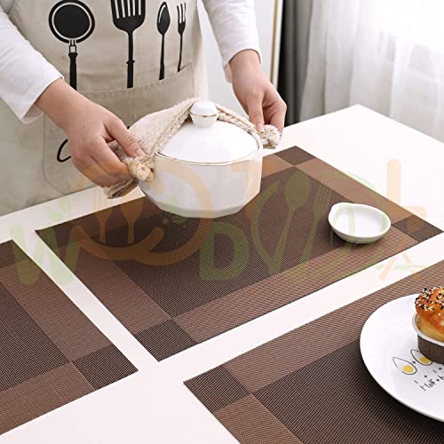 Image of Placemat Set of 4 - Heat and Stain Resistant Dinner Mats - Decor Accessories - Dining Table mat - Washable Table Mats (4-Piece, Brown)