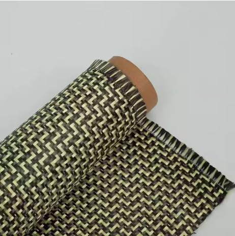 1100D/3K 200gsm Yellow Kevlar and Carbon Fiber Blended Fabric W Pattern Blended Carbon Fiber Kevlar Fabric 100cm * 50cm a Slice. (Yellow, 100cm x 50cm a Slice)