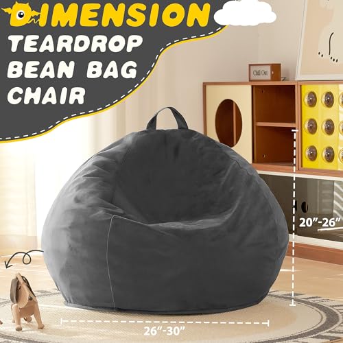 Image of HABUTWAY 2FT Bean Bag Chair, 2' Beanbags Small Bean Bag Chairs with Filling, Teardrop Bean Bag Chair Luxurious Velvet Ultra Soft Fur with Removable Cover (Grey)
