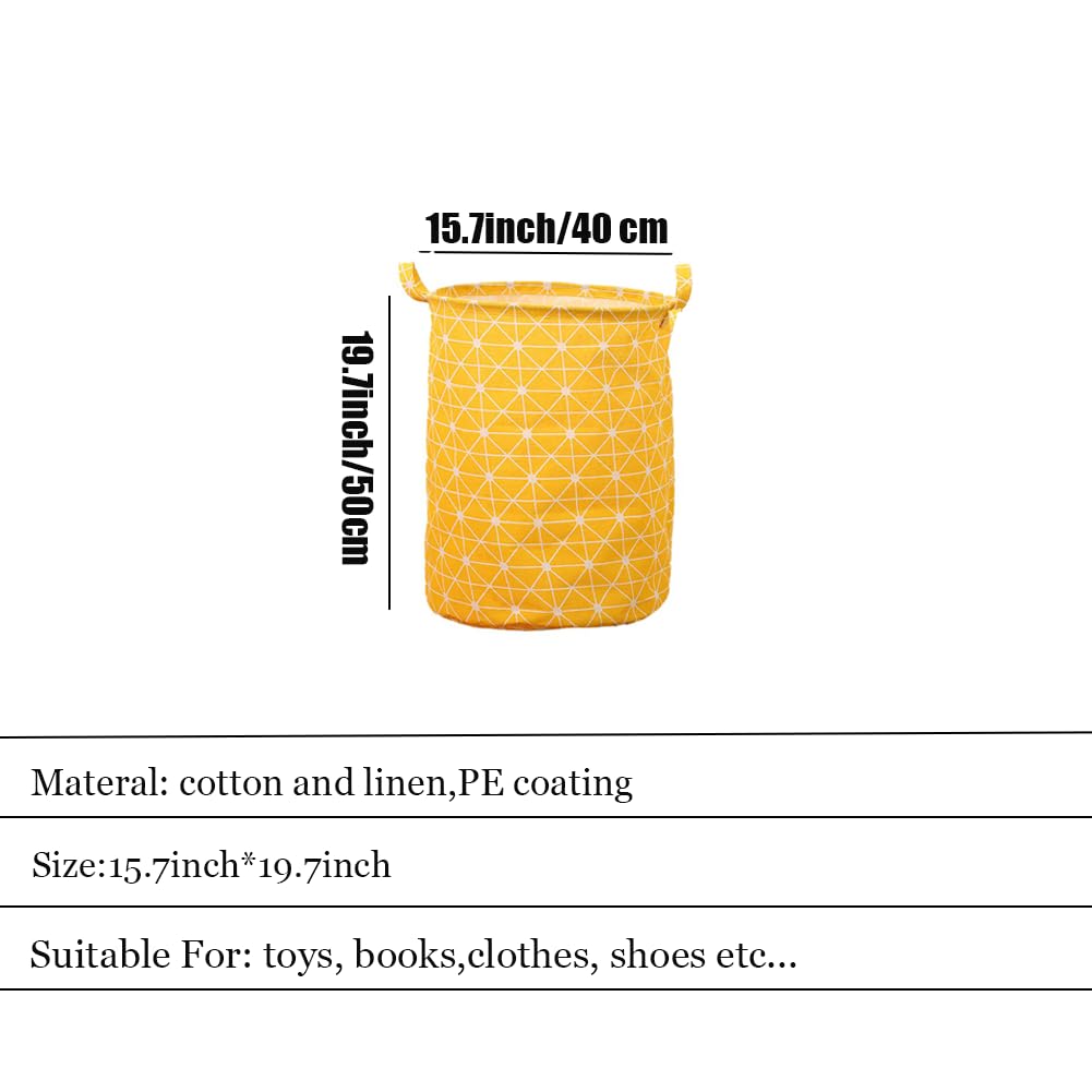 Kamuavni Cartoon Storage Basket, Fabric Nursery Hamper Collapsible Canvas Laundry Basket With Waterproof Coating Children's Day Gifts Baskets Office/Bedroom/Clothes/Toys Organizer (Yellow Squares)