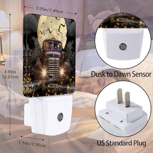 Image of Halloween Truck Night Light, Witch Cat Pumpkin Night Lights Plug into Wall Decorations for Bedroom, Bathroom, Dusk to Dawn Sensor Nightlights for Girls Women Room Gifts