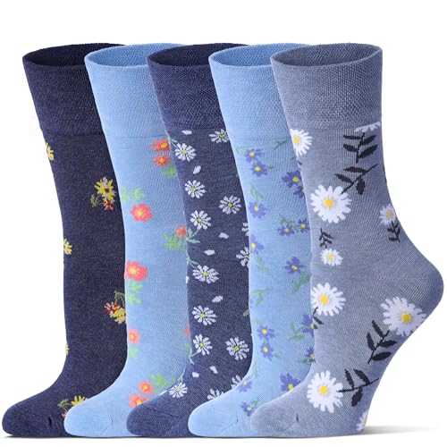 Sockswift Bamboo Viscose Diabetic Socks for Women 5 Pairs Crew Wide Stretch Top Moisture Wicking Neuropathy Socks