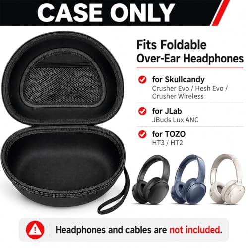 Image of Headphone Case for Skullcandy Crusher /Hesh /Evo, for JLab JBuds Lux ANC | for TOZO HT3 /HT2 Wireless Over-Ear Bluetooth Earphones, Travel Carrying, Daily Commute /Gym /Outdoor Use, Hard Box Only
