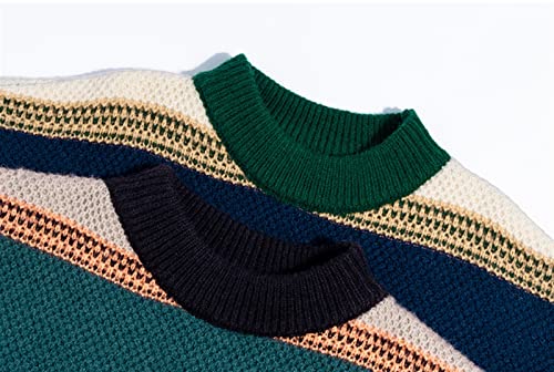 Boys' Pullover Sweater, Round Neck Winter Stripe Sweater, Warm Loose Sweater, Suitable for Boys with A Height of 120-170 Cm (Color : Green, Size : 150cm)4