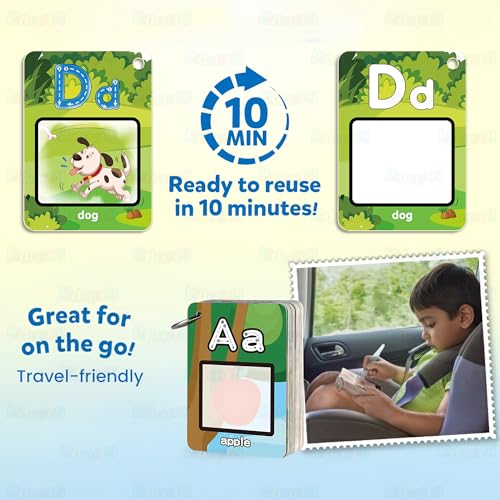 Image of Kidology Alphabet Water Coloring Cards for Kids | Reusable Mess-Free Aqua Painting Flash Cards | 26 ABC Learning Cards with 2 Water Pens, Metal Rings | Drawing, Tracing & Early Education Toy