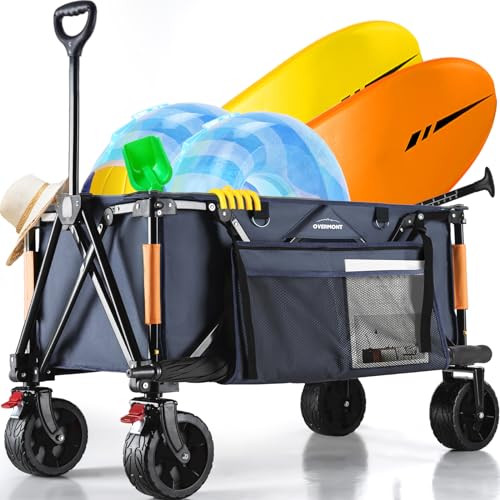 Overmont Carro Playa Plegable - Carrito De Jardín Todo 150l 150 Kg Con Mango Ajustable - Todo-Terreno Desmontables Ruedas Grandes - Con Bolsillo Overmont Carro Playa Plegable - Carrito De Jardín Todo 150l 150 Kg Con Mango Ajustable - Todo-Terreno Desmontables Ruedas Grandes - Con Bolsillo