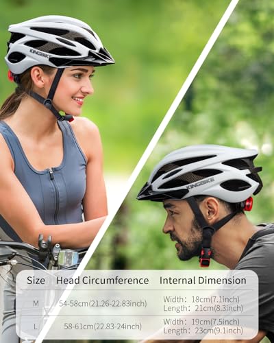 KINGBIKE Bike Helmet Adult Men Women Bicycle Cycling Road Mountain Helmets for Mens Womens Casco para Bicicleta with Safety Light Sun Visor Accessories(Matte White,M(54-58CM))