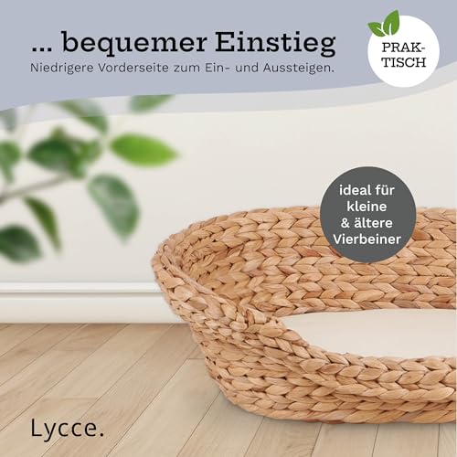 Lycce Katzenbett Hundebett für kleine Hunde | Kissen waschbar bei 30° | ovale Form mit hohem Rand | Wasserhyazinthe | Hundekörbchen Katzenkörbchen | Gr. 1 (53 x 40 x 14 cm)