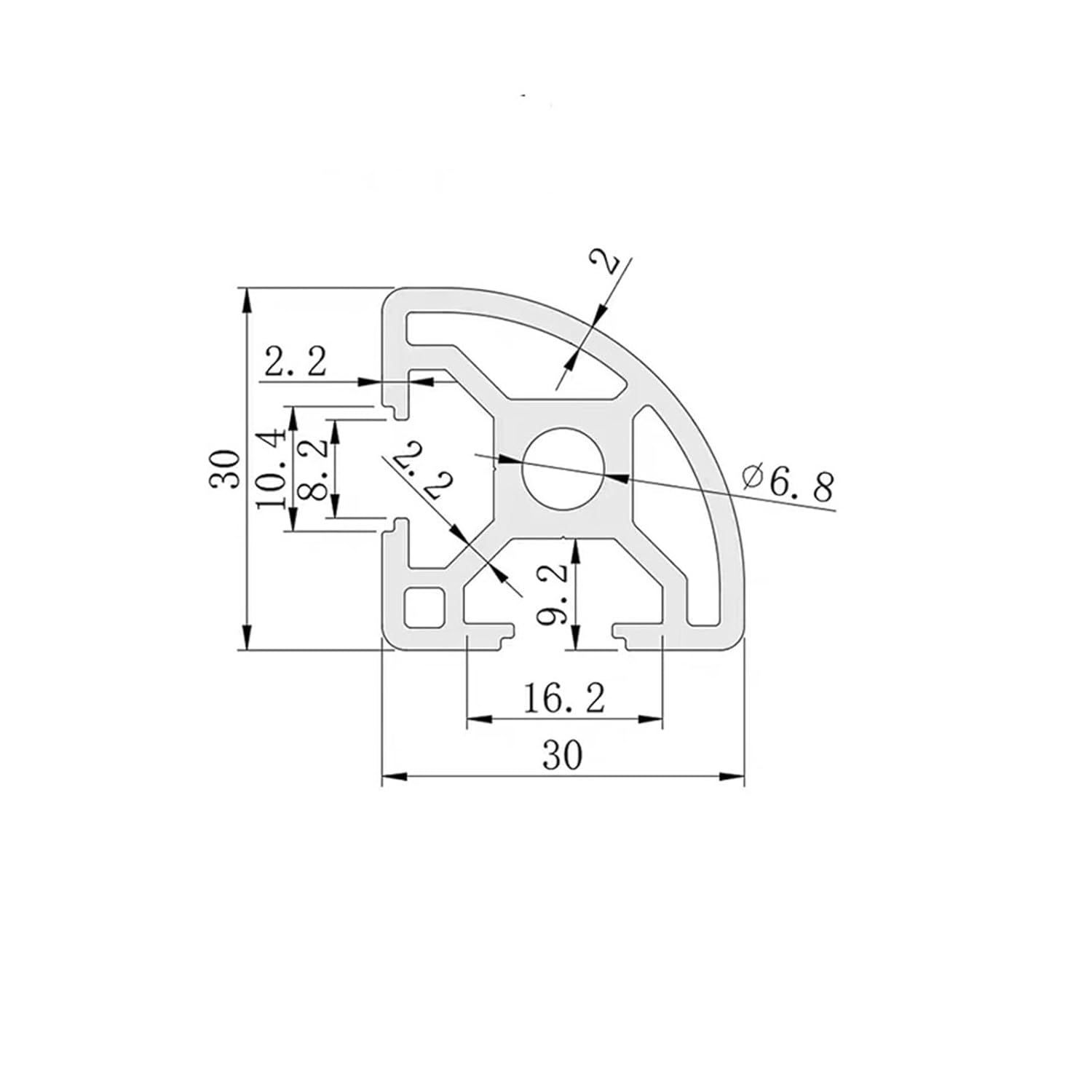 1 Piece of Silver 3030R-8 Aluminum Profile 100-800mm Length 1/4 Curve Linear Guide(100mm)