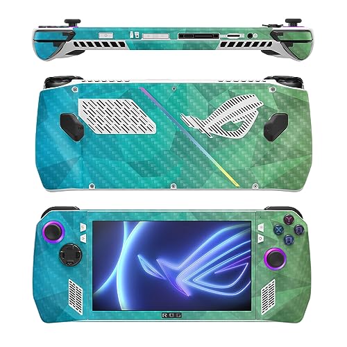 Image of MightySkins Carbon Fiber Skin Compatible with Asus ROG Ally - Blue Green Polygon | Protective, Durable Textured Carbon Fiber Finish | Easy to Apply
