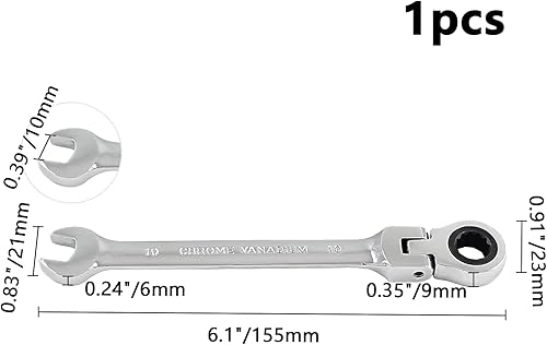 Miniatura 2 de Llave de trinquete de cabeza flexible de 0.394 in y 12 puntos, llave de trinquete métrica con 72 dientes y movimiento de 5 para espacio reducido, 1