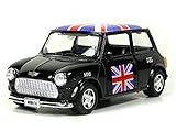  Mini Cooper Model (Black) with Union Jack Top Made of Die Cast Metal and Plastic Parts, Pull Back & Go Action Model - 384B by Welly