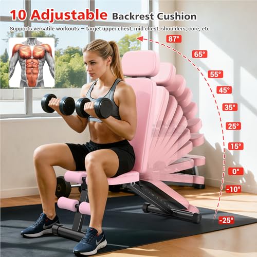 XDDIAS Workout Bench, 10 Backrests Adjustable Weight Bench with Extended Headrest, 800LBS Foldable Weight Bench for Home Gym, Incline Decline Flat Bench Compact for Small Space Training - Image 3