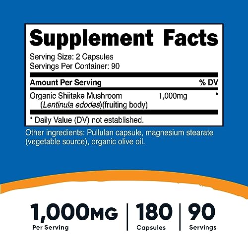 Nutricost NC-OR-SHIITKCAP Organic Shiitake Mushroom Capsules 1000Mg, 90 Servings - Ccof Certified Made With Organic, Vegetarian, Gluten Free thumb #1