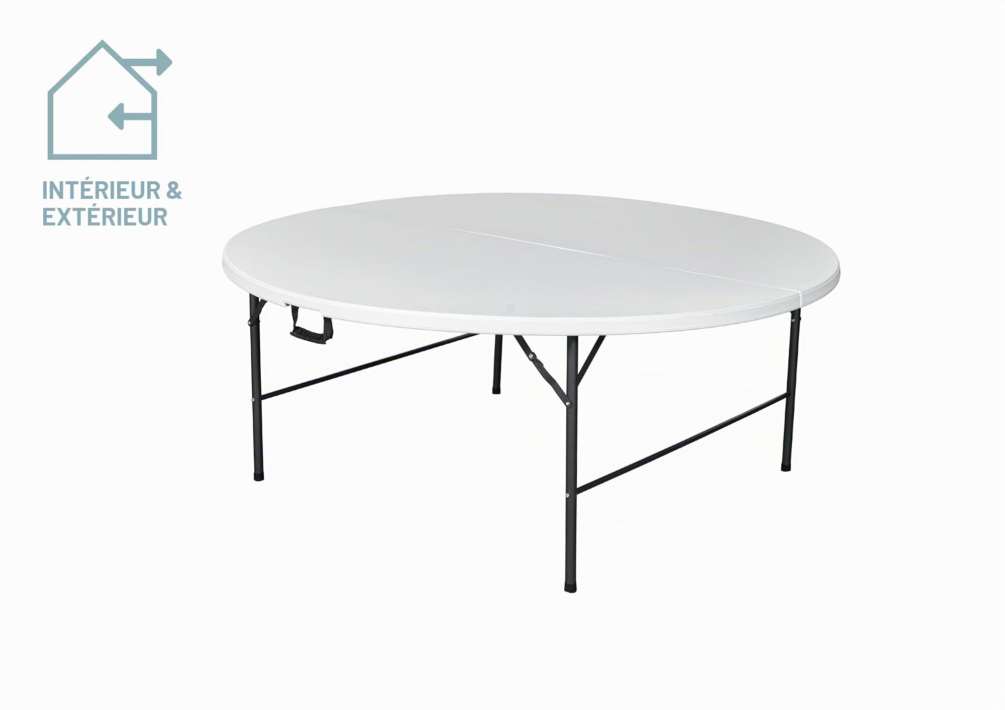 METRO Professional Table Pliante pour l'extérieur, Acier/polyéthylène, résistant aux intempéries, Blanc (Ø 180 x 74 cm)