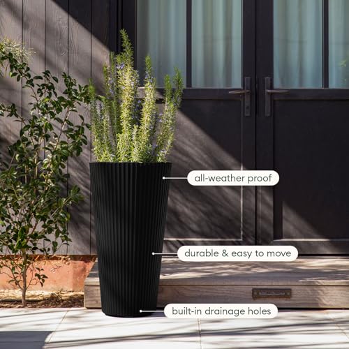 Image of Veradek Demi Series Tall Planter - Tall Tapered Outdoor Planter with Shelf