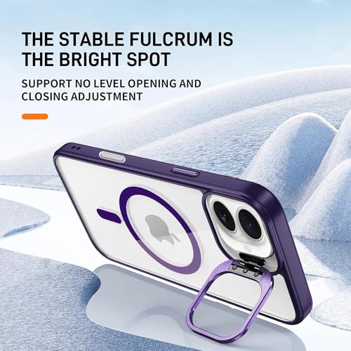 Image of amazon basics Mobile Cover | Compatible with MagSafe | Adjustable Camera Ring Stand | with Tempered Glass Camera Lens Ring | Magnetic PC & TPU Kickstand Case Cover for Apple iPhone 16 (Purple)