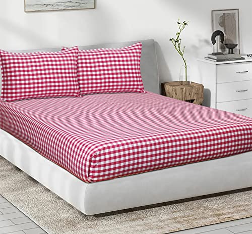 Image of AIRWILL, 200GSM Handloom Cotton Double Bedsheet with 2 Pillow Covers (Gingham Check Pink)