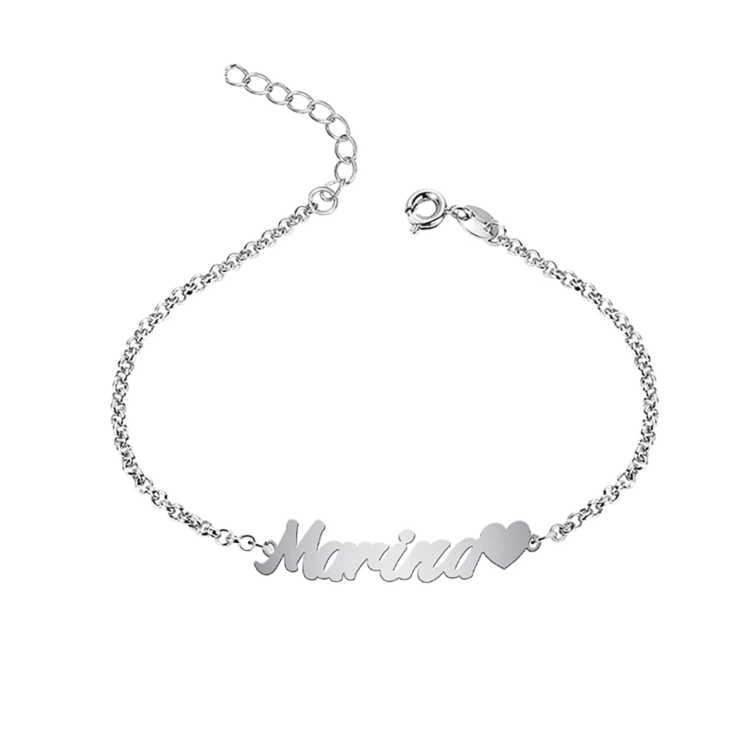 Tobillera PLATA DE LEY personalizada con nombre y corazón