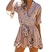 Produktbild Ansenesna Jumpsuit Damen Chiffon Sommer Kurz Ärmel Mit Gürtel Elegant Boho Blumen Floral Overall V Ausschnitt Culotte Für Party Strand Hochzeit Gast (S, Khaki)